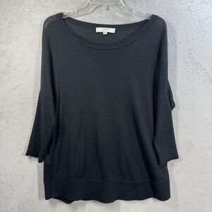 Ann Taylor LOFT Black Merino Wool Blend Sweater Sz M Boat Neck Drop Shoulder